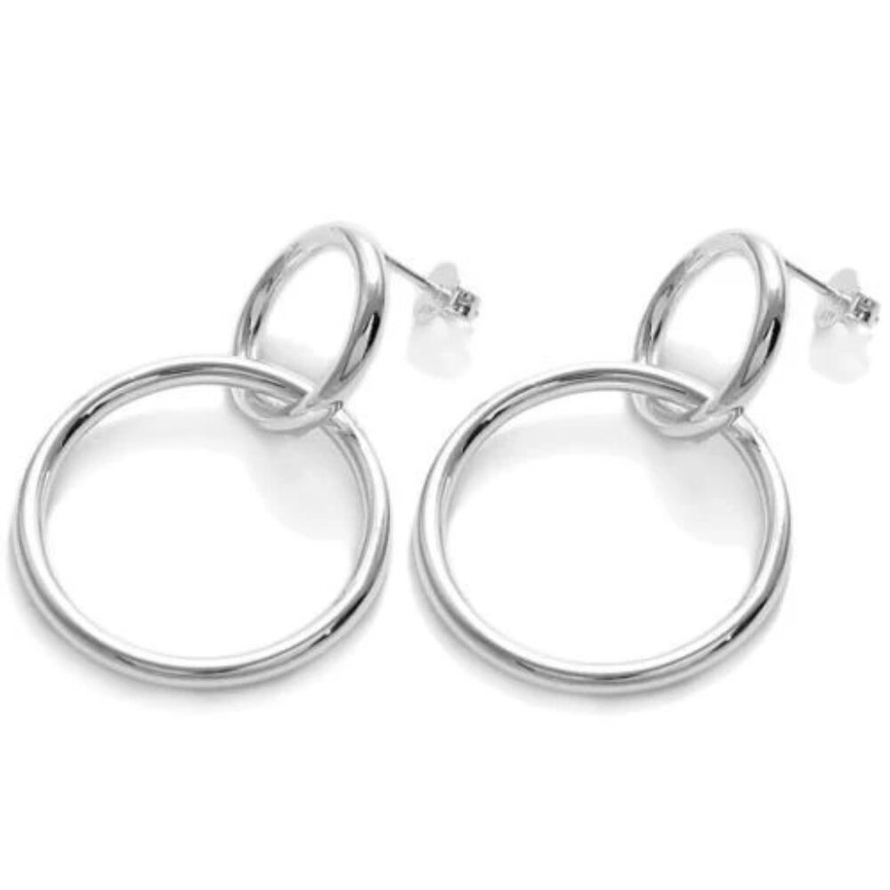 Sterling Silver Interlocked Dangling Circle Post … - image 1